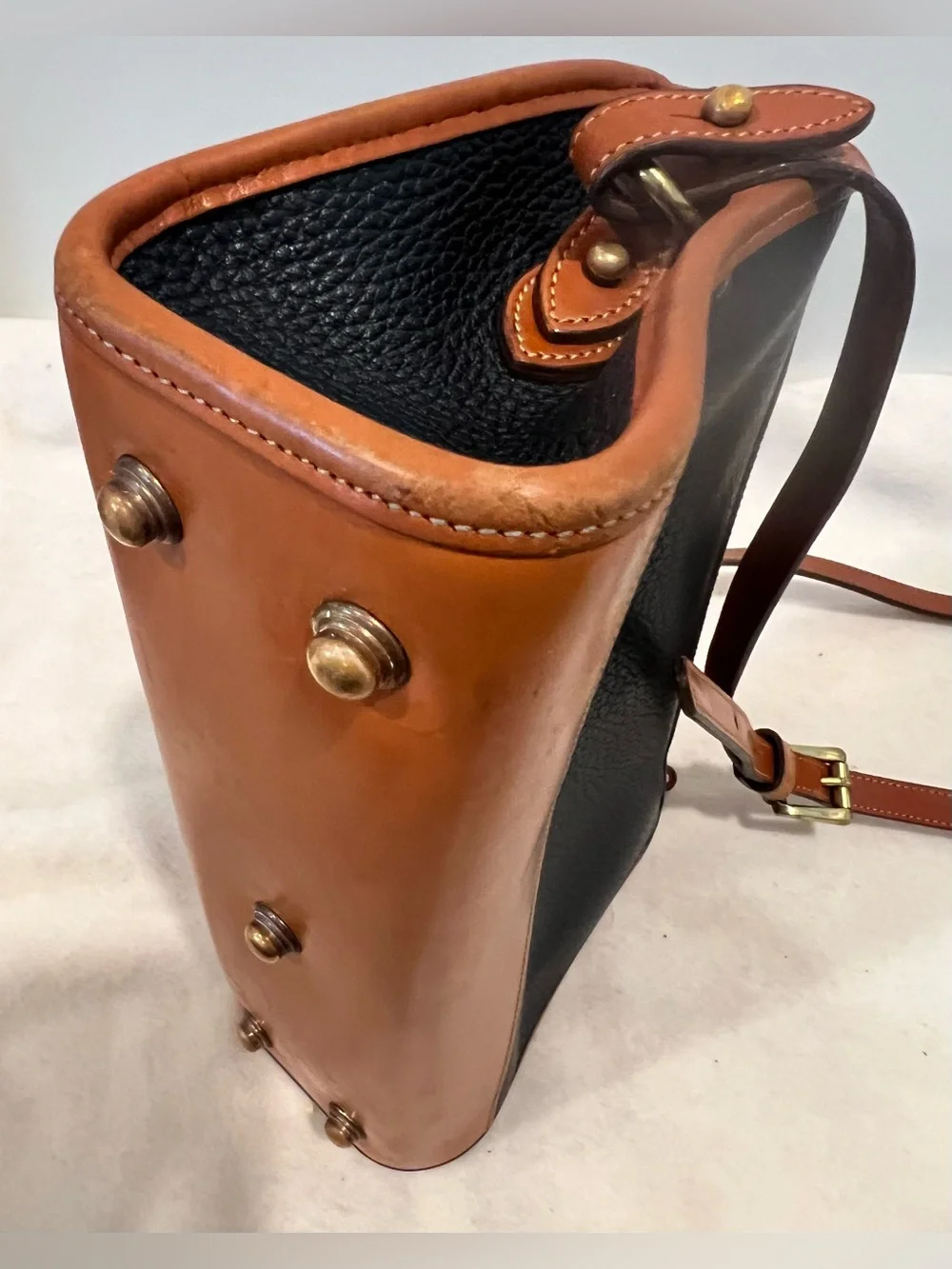 Vintage Dooney & Bourke Navy and Brown Two-Tone AWL Bag